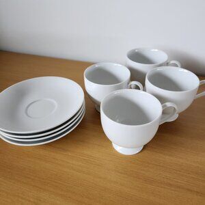 4 Mikasa Classic Flair White Cup and Saucer Sets